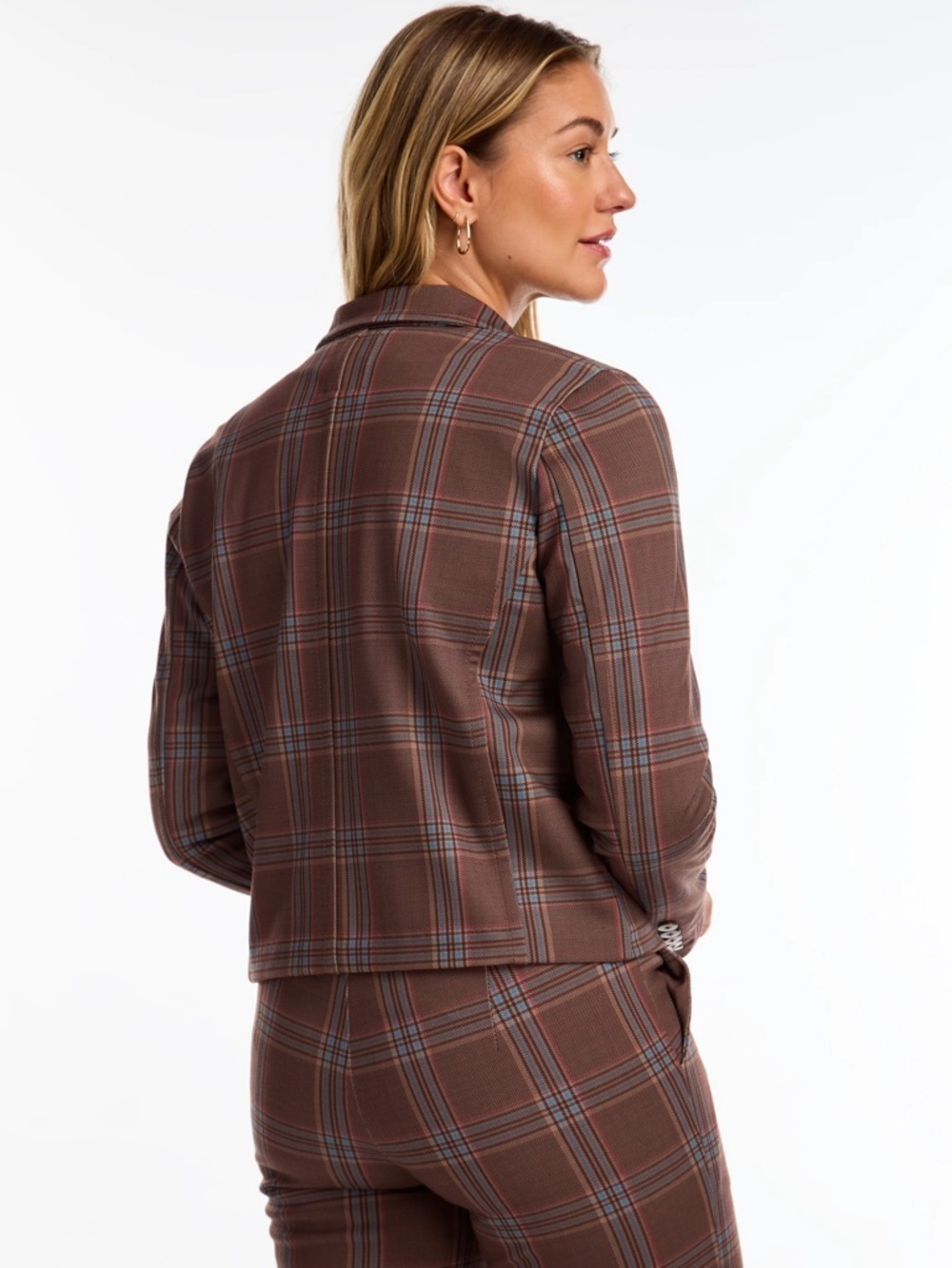 FDJ Brown Plaid Cropped Boxy Blazer Size 6 Tailored Preppy Chic Jacket Academia - Picture 2 of 13